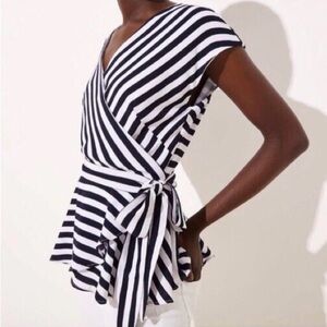 Ann Taylor Loft Striped Wrap Top - Navy and White size 4